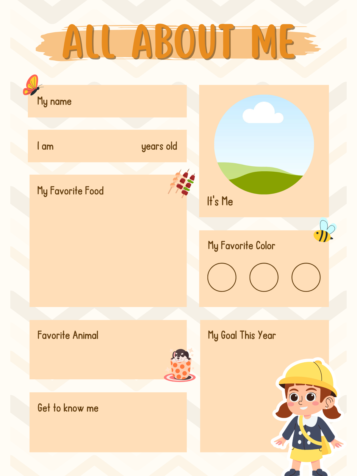 All About Me – Kids Printable Worksheet (Instant Download)