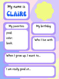 All About Me – Girls Kids Printable Worksheet (Instant Download)